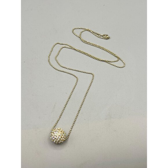 Rhinestones Bead Necklace Sliding Single Bead on Ball Chain Gold Tone Metal - Picture 3 of 8